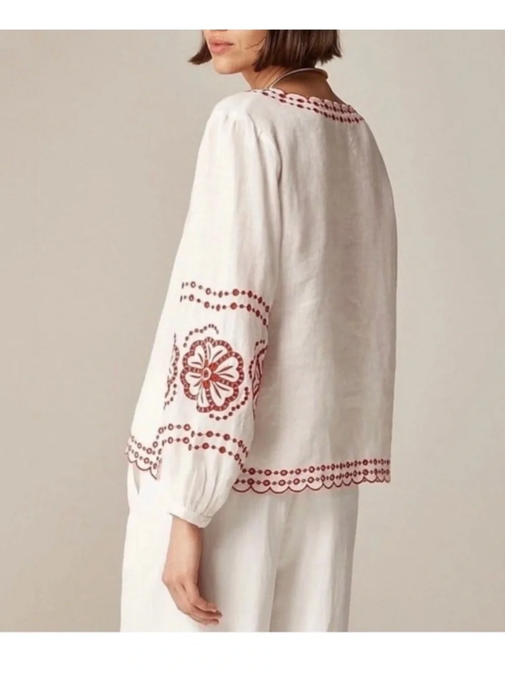 J. Crew White Bungalow Embroidered Linen Blouse 3X